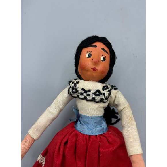 Vtg Mexican Handmade Cloth‎ Doll With Red Dress Folk Art - Picture 3 of 5